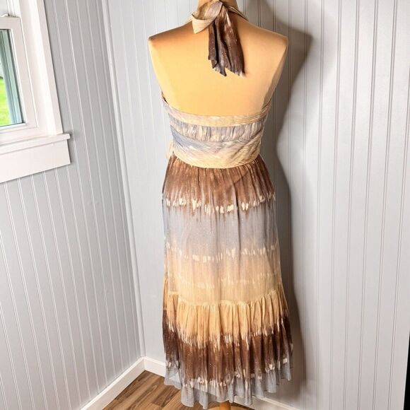 BCBG MaxAzria Sz 8 Silk Halter Dress Ombre Boho Prom Formal Tie Y2K Fairy A-Line - Picture 7 of 16